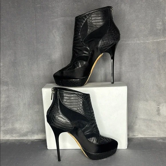 Jimmy Choo Snakeskin Platform Stiletto Ankle Boots Luxe Rare - Picture 4 of 11